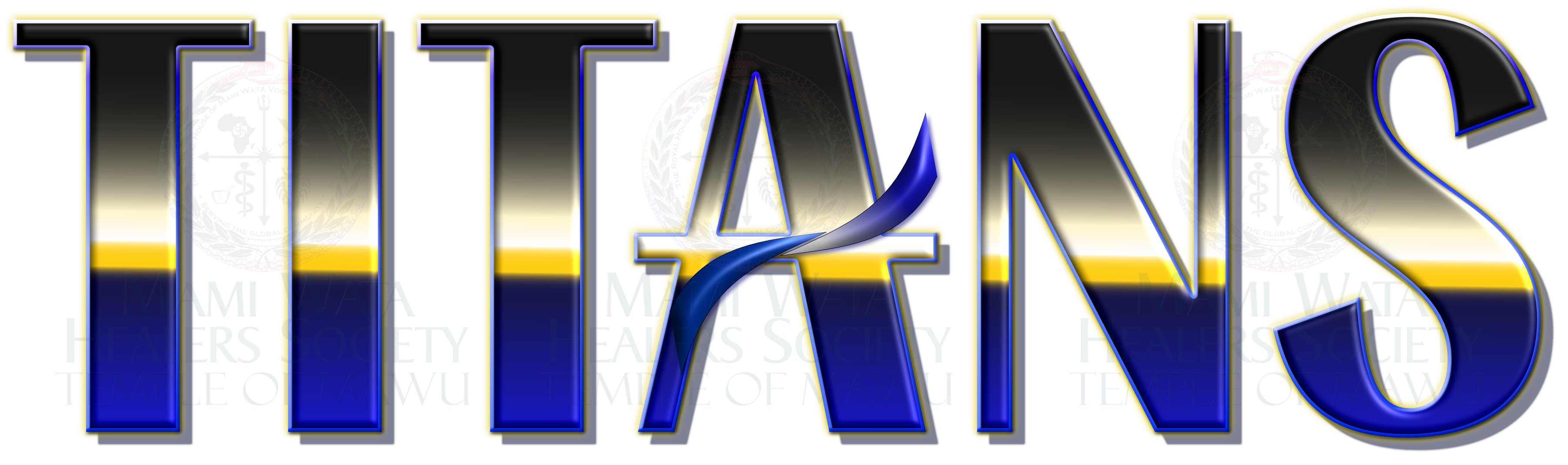 Stylized Photo with the words 'The God/desses' on it, next to a Mami Wata Healers Society Temple of Mawu Logo.